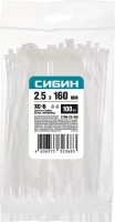Хомуты-стяжки СИБИН ХС-Б нейлоновые белые 2.5 х 160мм, 100 шт. 3786-25-160