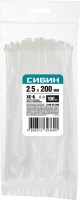 Хомуты-стяжки СИБИН ХС-Б нейлоновые белые 2.5 х 200мм, 100 шт. 3786-25-200