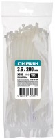 Хомуты-стяжки СИБИН ХС-Б нейлоновые белые 3.6 х 200мм, 100 шт. 3786-36-200