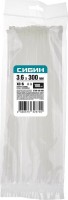 Хомуты-стяжки СИБИН ХС-Б нейлоновые белые 3.6 х 300мм, 100 шт. 3786-36-300