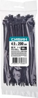 Хомуты-стяжки СИБИН ХС-Ч нейлоновые черные 4.5 х 200мм, 100 шт. 3788-45-200