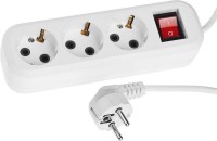 Бытовой электрический удлинитель СИБИН с выключателем, заземление, 3м, ПВС 3х0,75мм, 3 гнезда, 2200Вт 55036-3