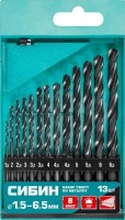 Набор сверл по металлу СИБИН 13шт (1.5-6.5мм), быстрорежущая сталь, класс В, 29610-H13