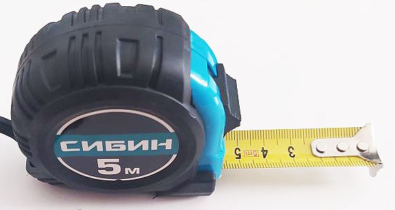 Рулетка СИБИН 5м х 19мм, обрезиненный корпус 34019-05-19