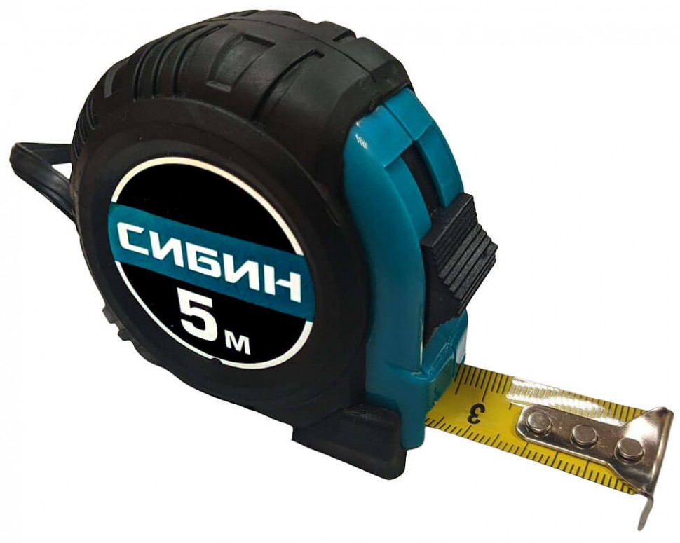 Рулетка СИБИН 5м х 19мм, обрезиненный корпус 34019-05-19